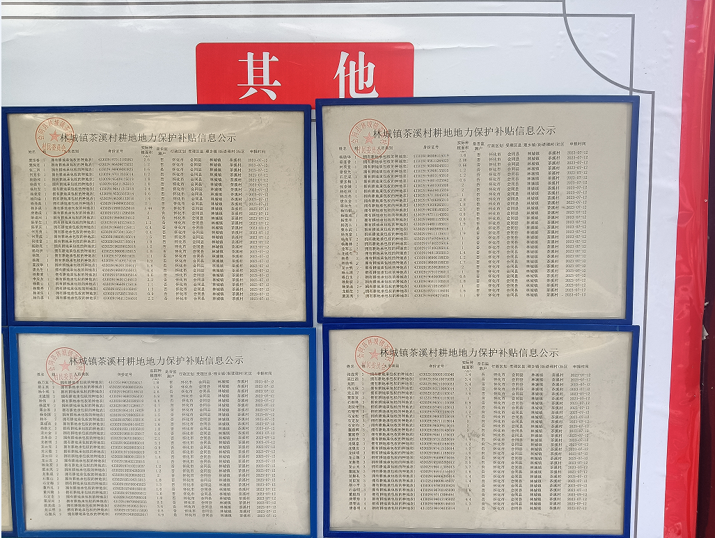 茶溪村耕地补贴公示